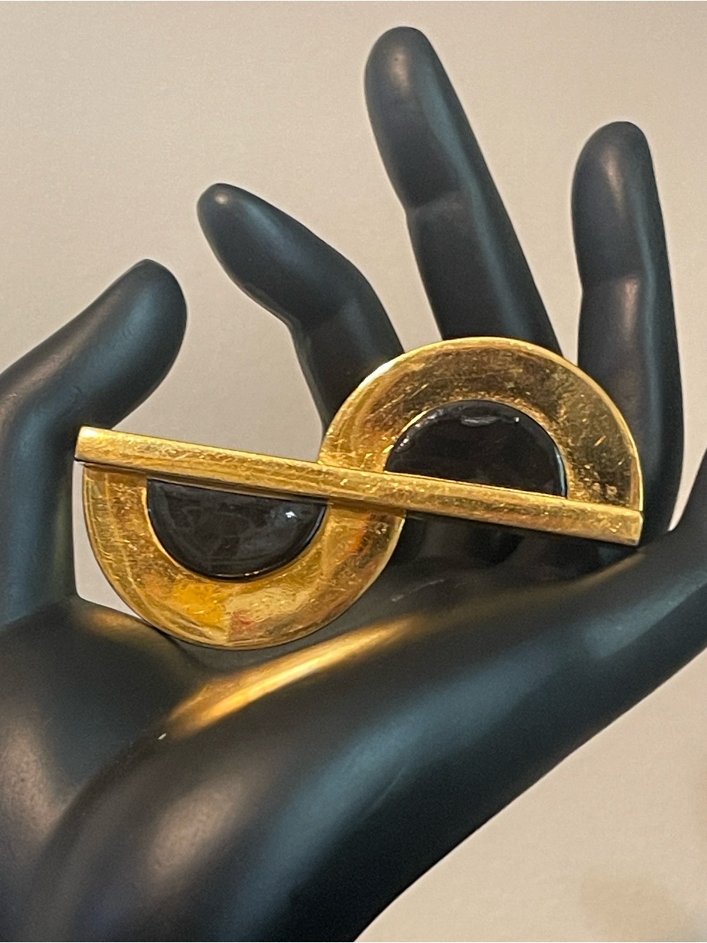 Vintage Carolee Art Deco Geometric Gold Plated Black Lucite Brooch